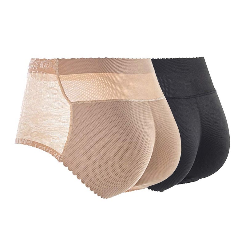 CUGBO 2 Pack Hip Enhancer Butt Lifted Underwear Seamless Fake Padded Briefs Shapewear Pantie Body Shorts for Women Ladies (S) - Image 1